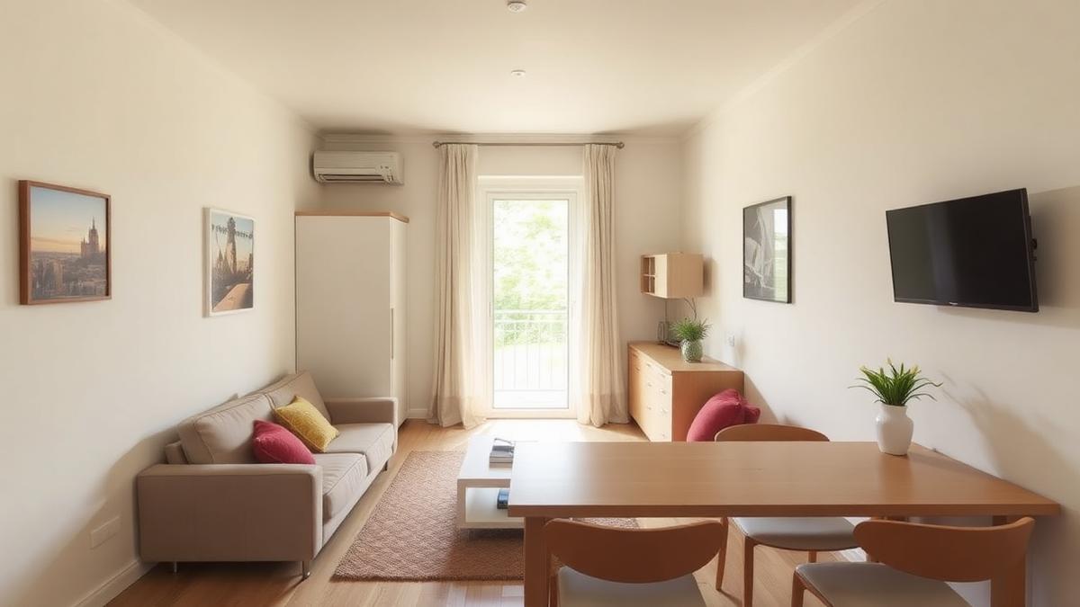 Apartament 1+1 me qera me dhomë ndenjeje dhe kuzhinë të hapur